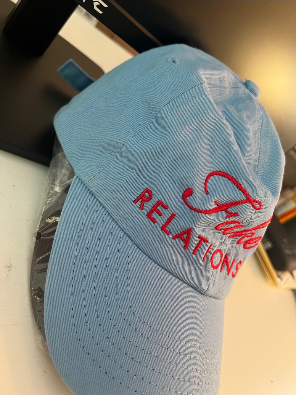 "Fake Relationship" Light Blue Baseball Cap (Romance Trope Hat) - Picture 2 of 7